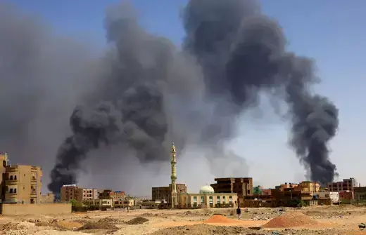 Smoke as viewed rising above the Khartoum skyline.