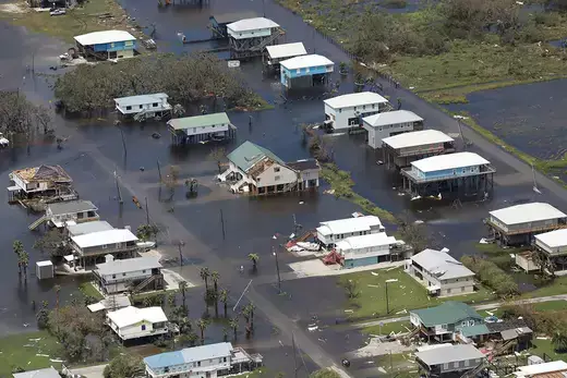 An aerial view shows houses destroyed by flooding after Hurricane Ida made landfall in Louisiana