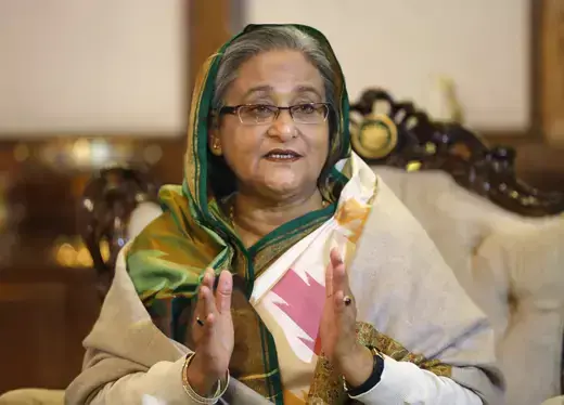 Bangladesh's Prime Minister Sheikh Hasina speaks during a media conference in Dhaka.