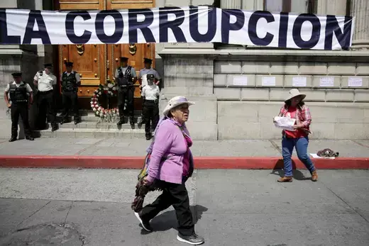 A woman takes part in an anticorruption protest in Guatemala City, Guatemala, September 14, 2017.