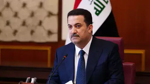 Iraqi Prime Minister Mohammed Shia al-Sudani at his first regular session of the Council of Ministers in Baghdad, Iraq.
