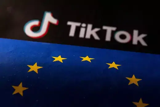 The EU flag and TikTok logo are seen in this illustration taken on June 2, 2023.