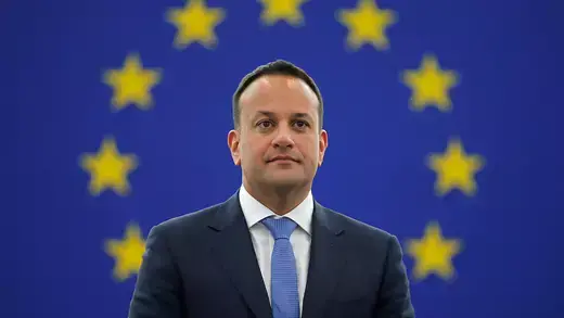 Taoiseach Leo Varadkar in front of the European flag