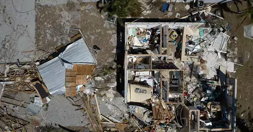 Aftermath of a home struck by a climate disaster.