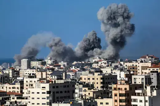 Smoke billows following Israeli strikes in Gaza City, October 11, 2023