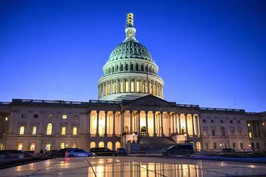 The U.S. Capitol at dusk on October 12, 2023