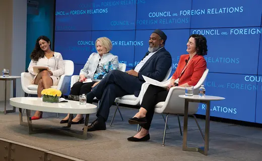 Akila Radhakrishnan, Melanne Verveer, Mohamed Magid, and Susan H. Farbstein participate in the annual CFR Religion and Foreign Policy Workshop.