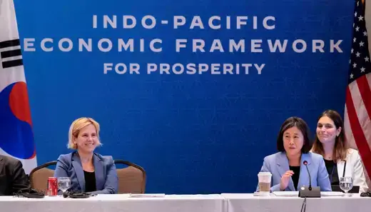 U.S. Trade Representative Katherine Tai chairs the Indo-Pacific Economic Framework meeting.