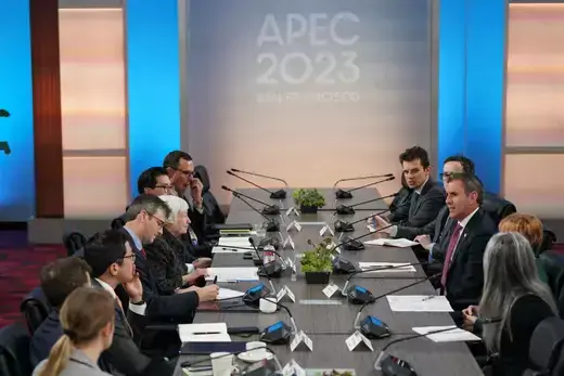 U.S. Treasury Secretary Janet Yellen and Treasurer of Australia Jim Chalmers in a bilateral meeting at the Asia-Pacific Economic Cooperation (APEC) Summit in San Francisco, California on November 12, 2023.