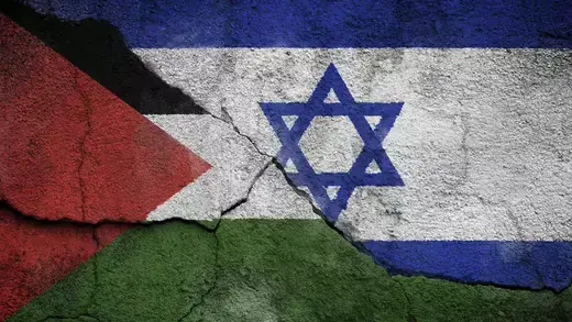 Palestinian and Israeli flags. 