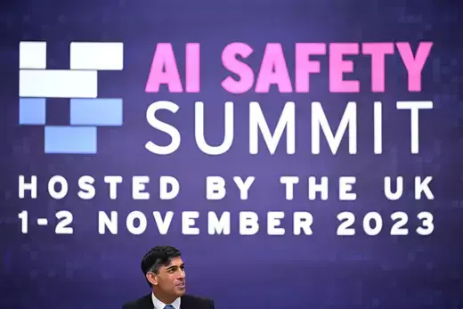 British Prime Minister Rishi Sunak attends the second day of the UK AI Safety Summit at Bletchley Park on November 2, 2023