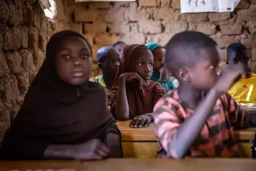 Students attend a lesson at a school in the Tillabéri region of Niger.