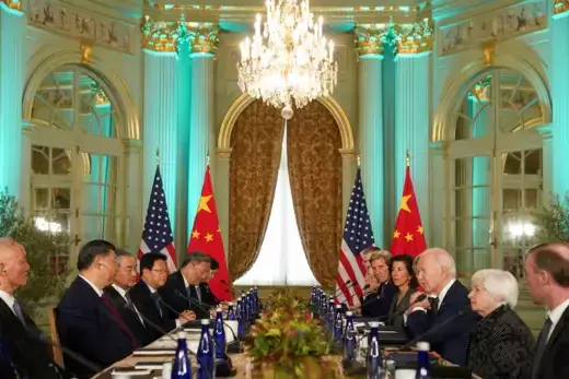 U.S. President Joe Biden holds a bilateral meeting with Chinese President Xi Jinping at the Filoli Estate in Woodside, California.