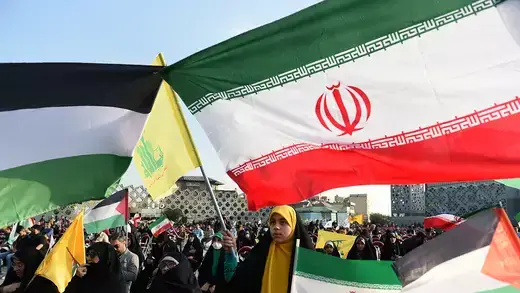 People attend a gathering in support of Palestine in Tehran, Iran.