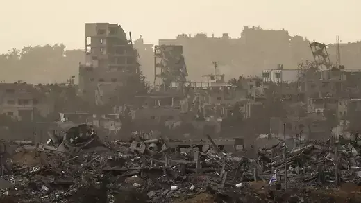 Buildings lie in ruin in Gaza, amid the ongoing conflict between Israel and the Palestinian Islamist group Hamas.