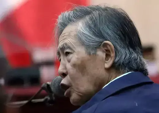 Photo of Former Peruvian President Alberto Fujimori attending a trial as a witness in 2018