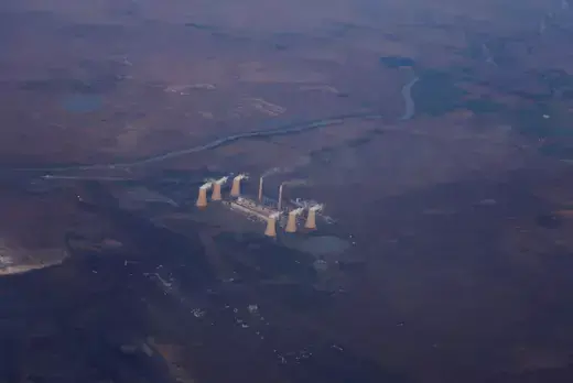 Pictured is an aerial view of a coal-fired power station in South Africa.