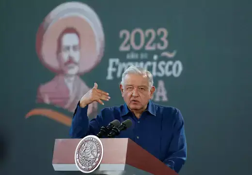 Mexico's President Andrés Manuel López Obrador speaks during his daily news conference on December 20, 2023.