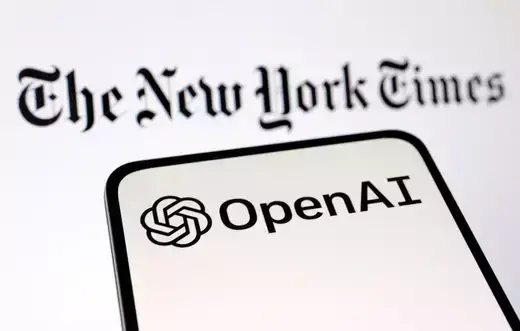 OpenAI and The New York Times logos are seen in this illustration taken on December 27, 2023