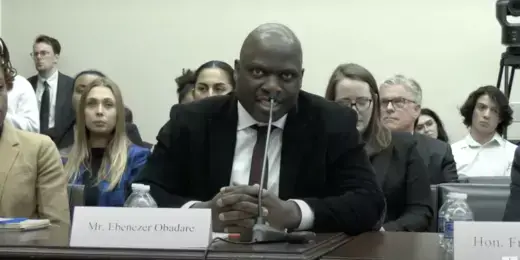 Ebenezer Obadare testifying on "The Future of Freedom in Nigeria" at a House Foreign Affairs Subcommittee on Africa meeting held on February 14, 2024.