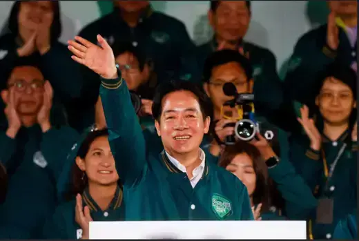 Taiwan President-elect Lai Ching-te, of Democratic Progressive Party's (DPP) gestures as he attends a rally following the victory in the presidential elections, in Taipei, Taiwan January 13, 2024.