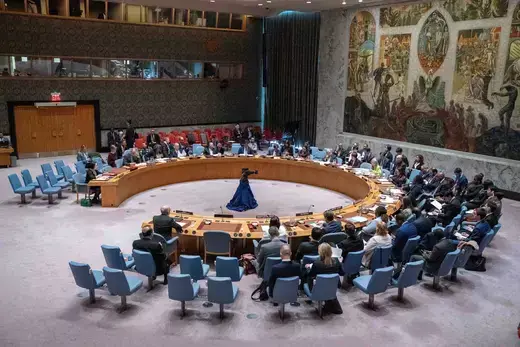 Members of the UN Security Council as viewed sitting in a half circle.
