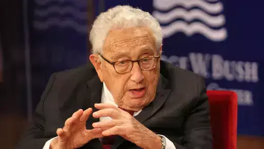 Former Secretary of State Dr. Henry Kissinger speaking at the George W. Bush Presidential Center's 2019 Forum on Leadership