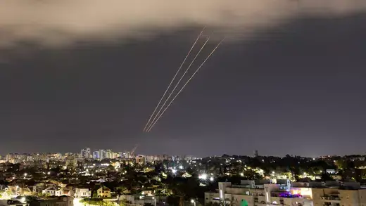 A view of Ashkelon, Israel as an anti-missile system operates after Iran launches drones and missiles towards Israel.
