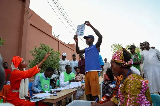 Poll workers count ballots at a polling station during the presidential election in N'Djamena, Chad on May 6, 2024.