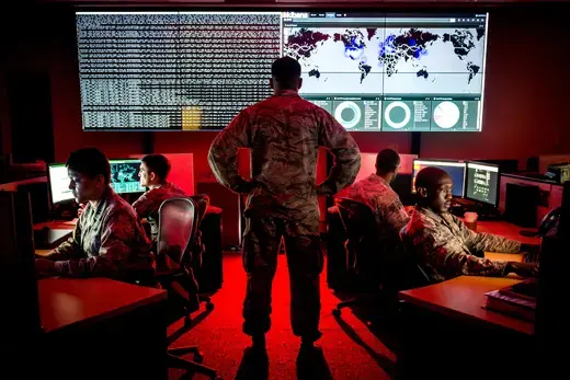 Personnel with the 175th Cyberspace Operations Group conduct cyber operations at Warfield Air National Guard Base in Middle River, Maryland, on June 3, 2017.