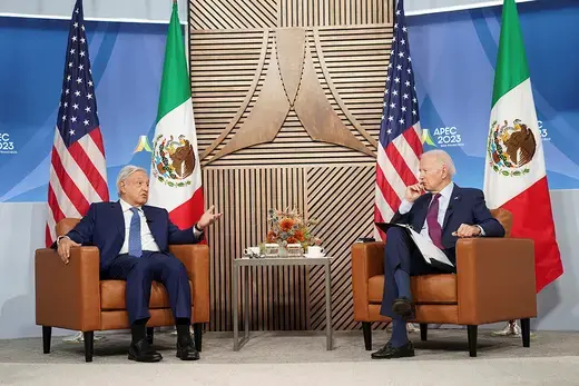 Presidents López Obrador and Biden talk on the sidelines of the Asia-Pacific Economic Cooperation summit in San Francisco.