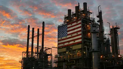 US oil refinery at dawn.
