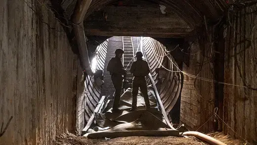Israeli soldiers exit a tunnel that Hamas reportedly used on October 7th to attack Israel.