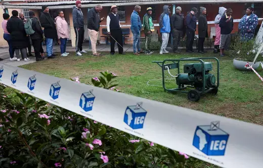 People queue to vote in the South African elections, in Cape Town, South Africa on May 29, 2024.