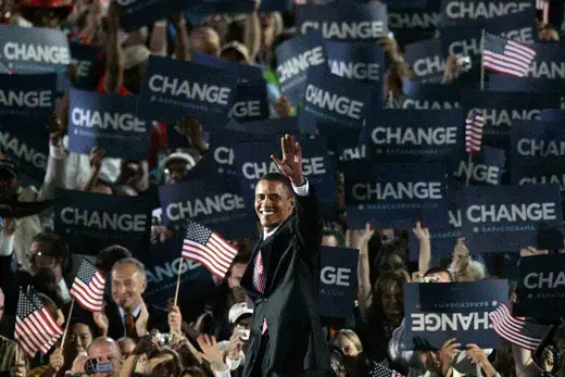 Democratic presidential nominee Barack Obama at the convention in Denver in 2008.