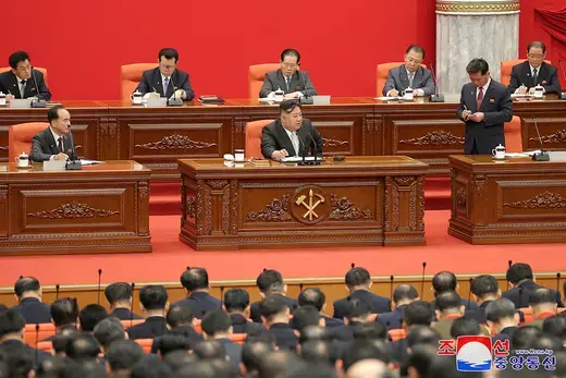 Kim attends the Eighth Plenary Meeting of the Eighth Central Committee of the Workers' Party of Korea, in Pyongyang, on December 31, 2023.