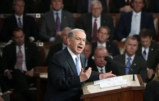 Israeli Prime Minister Benjamin Netanyahu addresses a joint meeting of the United States Congress in the House chamber at the U.S. Capitol in Washington, DC, on March 3, 2015. Win McNamee/Getty Images