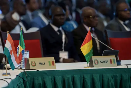 A view shows the empty seats of Mali and Guinea during the Economic Community of West African States (ECOWAS) summit in Abuja, Nigeria on July 7, 2024.