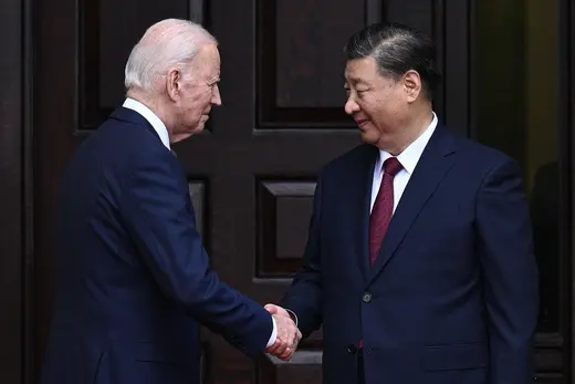 US President Joe Biden greets Chinese President Xi Jinping before a meeting during the Asia-Pacific Economic Cooperation (APEC) Leaders' week in Woodside, California on November 15, 2023. Brendan Smialowski / AFP