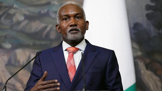 Nigerian Foreign Minister Yusuf Tuggar gives a speech during a press conference.