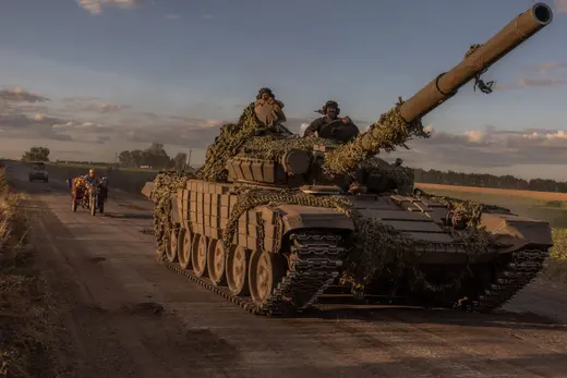 Ukrainian servicemen operate a Soviet-made T-72 tank in the Sumy region, near the border with Russia, on August 12, 2024. Roman Pilipey/AFP/Getty Images