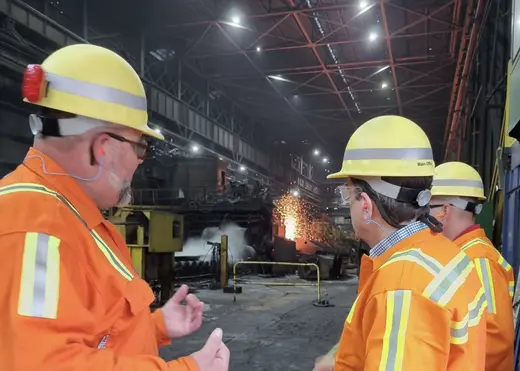 Matthew P. Goodman at a steel plant during the Listening Tour.