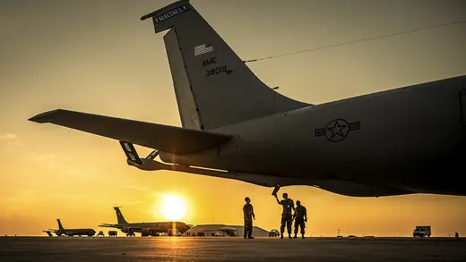 A photo of an aircraft at Al Udeid Air Base, Qatar