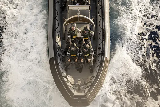 HMAS Choules Boatswain's Mates conduct boat operations during a regional presence deployment.