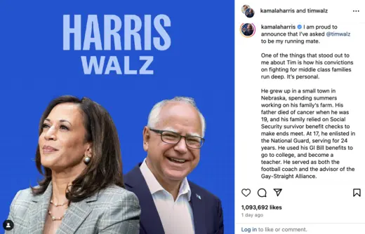 Harris Instagram Announcement Walz 