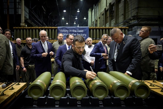 Ukraine's President Volodymyr Zelenskyy visits the Scranton Army Ammunition Plant in Scranton, Pennsylvania, on September 22, 2024. Ukrainian Presidential Press Service/Handout/Reuters