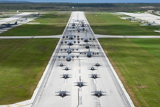 U.S. and allied aircraft conduct a military exercise at the Andersen Air Force Base on Guam.