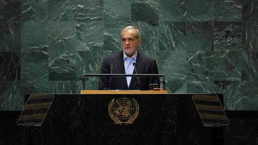 Iranian President Masoud Pezeshkian addresses the 79th UN General Assembly.