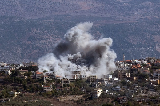 Smoke rises from the site of an Israeli airstrike on the town of Khiam, Lebanon, on October 3, 2024. Carl Court/Getty Images