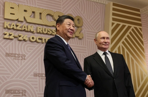 Chinese President Xi Jinping and Russian President Vladimir Putin on the sidelines of the BRICS 2024 Summit in Kazan, Russia, on October 22, 2024. Maxim Shipenkov/Pool/Reuters